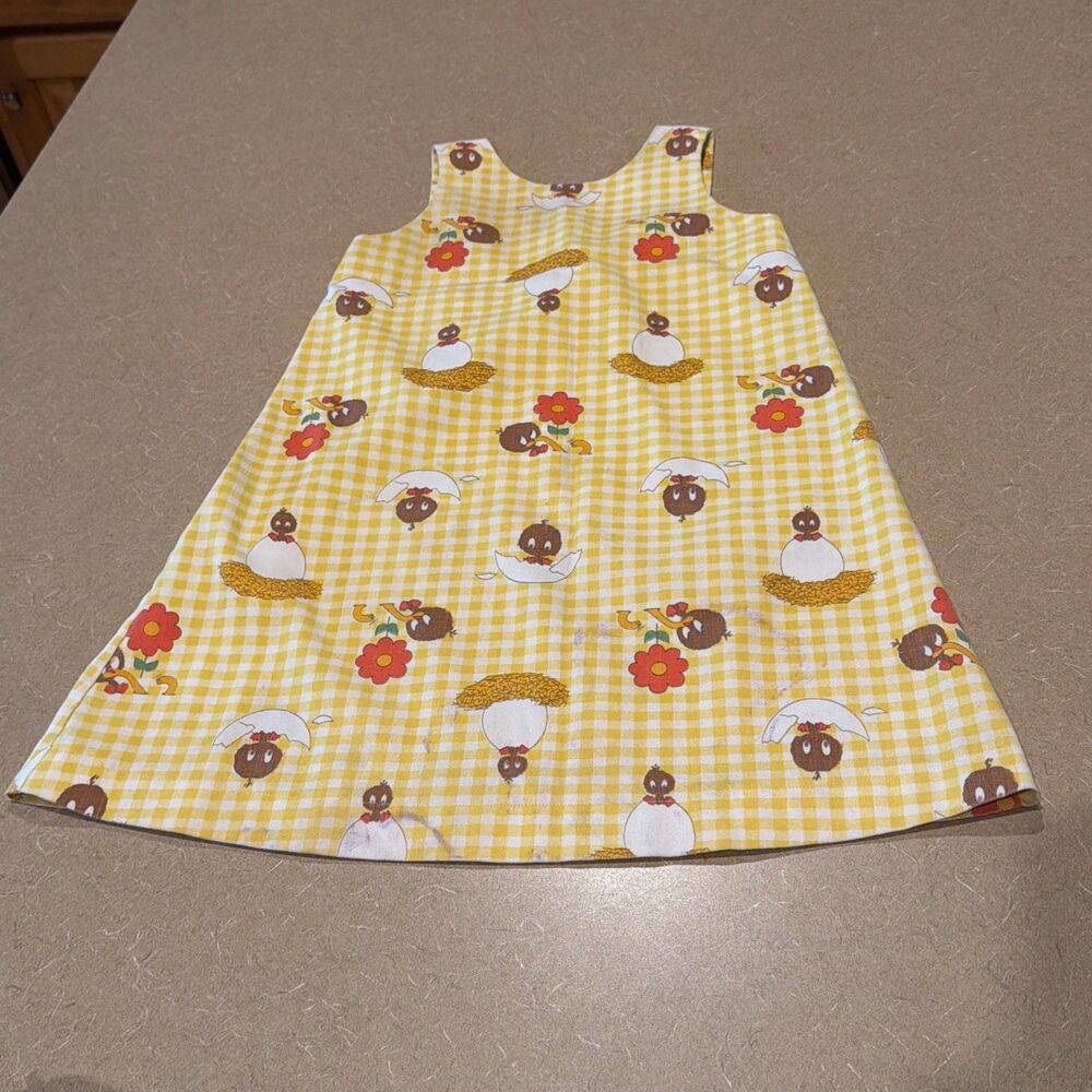 Vtg 70's K-Mart gingham Dress Chickens Hens On Nest & Eggs Chicks 2T Toddler